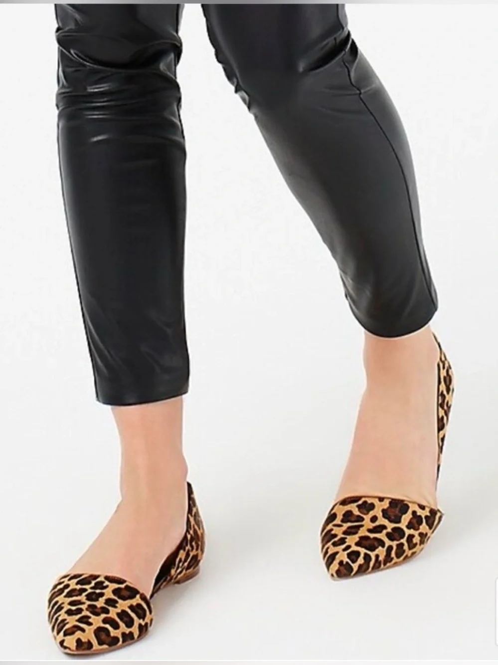 J. Crew Zoe D'Orsay Leopard Print Calf Hair Pointed-Toe Flats